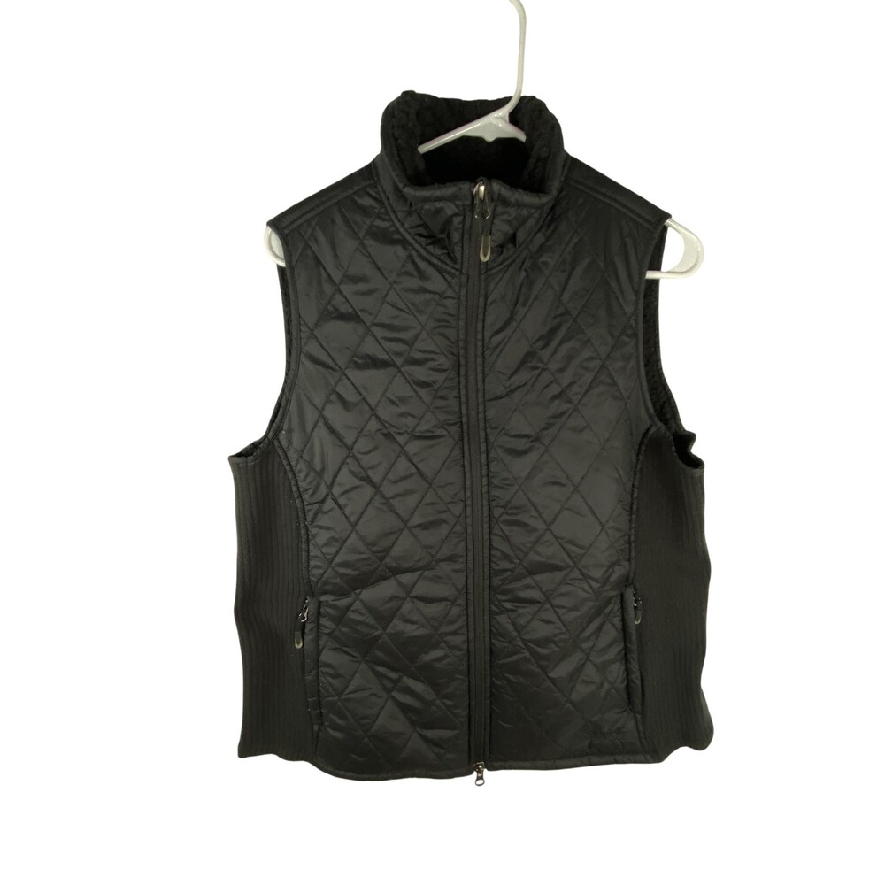 L.L.Bean Vest Womens Large Black Quilted Sherpa Fleece Lined Zip Pockets Warm